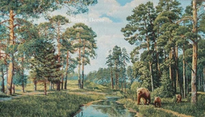 WALL JACQ. WOVEN TAPESTRY Landscape with Brown Bears WILD ANIMAL FOREST PICTURE - Picture 1 of 2
