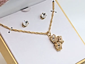 Charter Club Gold Tone Triple Stone Wrap Pendant Necklace & Stud Earrings - Picture 1 of 7