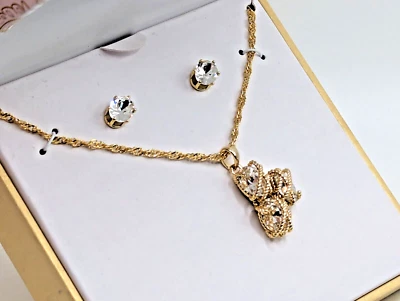 Collar y aretes colgantes Charter Club tono dorado triple piedra envolvente Foto 1 de 4