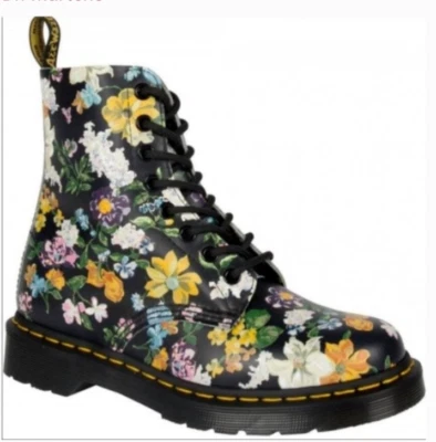 DR. MARTENS Pascal Darcy Floral Leather Combat Women's Boots US10 - Black/Multi - Image 1 of 4