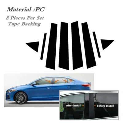 8X para Hyundai Elantra 2017-2020 sedán postes de pilar puerta ventana cubierta negra Foto 1 de 4