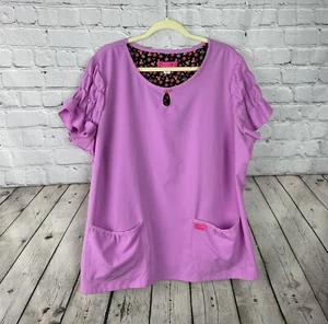 Betsey Johnson Women's Size 3X Pink/Purple Ruffle Sleeve Scrub Top EUC - Picture 1 of 6