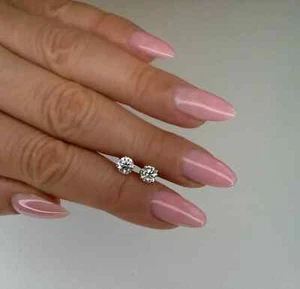 Stud Gold Earrings 1 Carat Round Cut D/VVS1 Lab Grown Diamond 14k White Gold - Picture 1 of 13