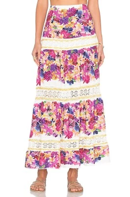 Cecilia Prado Maxi Skirt Sz Small Multicolored Floral Crochet Tiered Beachy Boho - Image 1 of 4