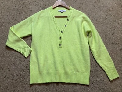 LOFT Neon Yellow-Green Fluorescent Soft Henley Sweater Relaxed Cozy Oversized S - Image 1 of 4