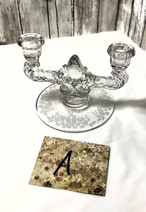 Cambridge 1930s etched candle stands Pair - Picture 1 of 8