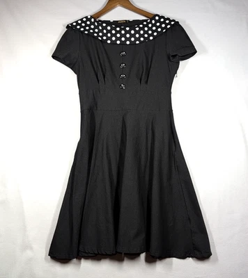 Miusol Swing XL Black Dress Midi Polka Dot Collar Retro Pinup 50s Vintage Style - Image 1 of 4