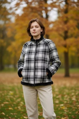 Hermoso abrigo cálido forrado de piel sintética suave Green Tea chaqueta blanca y negra talla M Foto 1 de 4