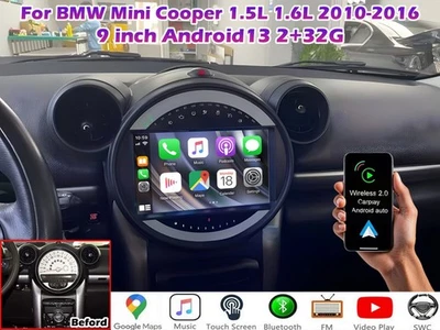 9'' Android 13 Carplay GPS Car Stereo Radio For Mini Cooper Countryman 2010-2016 Foto 1 de 4