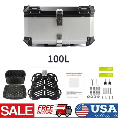 100L Motorcycle Top Case Tail Box Waterproof Luggage Trunk Storage Universal - Image 1 of 4