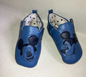 Disney Baby Mickey Mouse blue leather Shoes - 12-18 months Soft Sole Crib Shoes - Picture 1 of 7