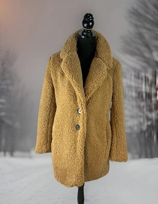 Abrigo marrón de piel sintética LIZ CLAIBORNE suave cálido acogedor talla S Foto 1 de 4