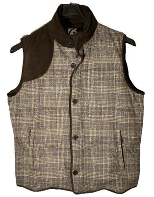 SAKS 5TH AVE Classic Wool Tweed Shooting Vest-Down Insulation-Goat Suede Trim - Image 1 of 4