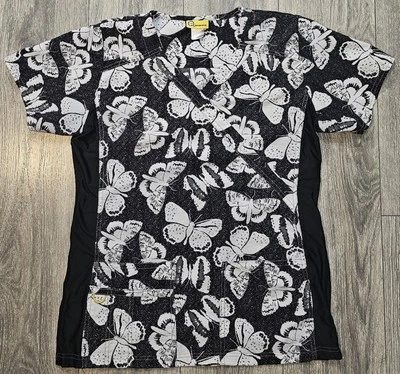 Wonderwink Four Stretch Butterflies Prints AOP Mock Wrap Top Women's Size Medium - Image 1 of 4