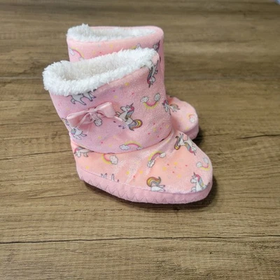 LC Waikiki Toddler Girl Fleece Lined Pink Unicorn Indoor Boots Size 5 - Image 1 of 4