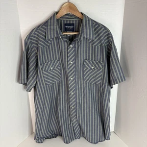 Vintage Wrangler Pearl Snap Striped Short Sleeve Shirt, Large, Blue - Picture 1 of 7