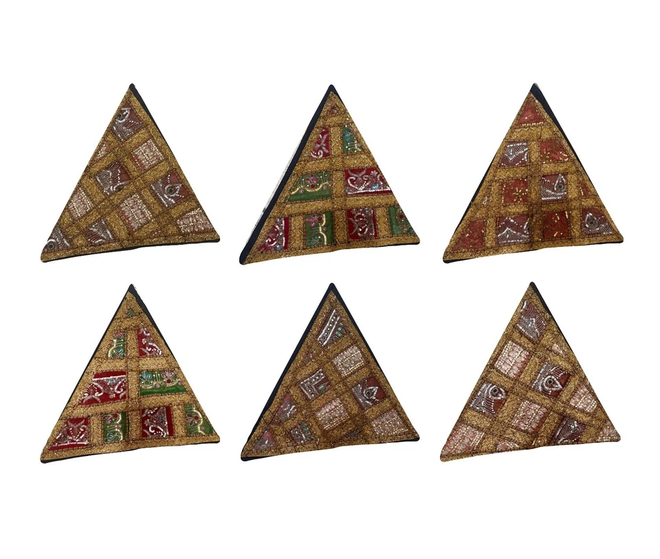 20'' Ethnic Indian Embroidery Beaded Patchwork Triangle  Pillow Cushion Cover - Image 1 of 1