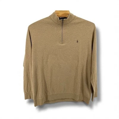 Suéter Pullover Polo Ralph Lauren Para Hombre Tostado Cuarto Cremallera Manga Larga 2XLT Foto 1 de 4