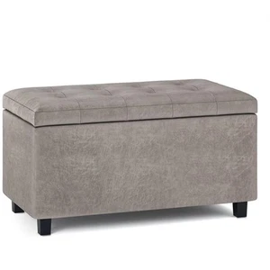 Pemberly Row 34" Transitional Rectangle Ottoman in Gray Taupe Faux Leather - Picture 1 of 9