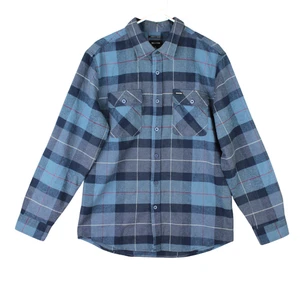 Brixton Bowery Standard Fit Long Sleeve Button Up Shirt Mens Large Blue Plaid - Picture 1 of 13