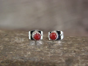 Native American Sterling Silver & Coral Micro Dot Stud Post Earrings by Chee - Picture 1 of 4
