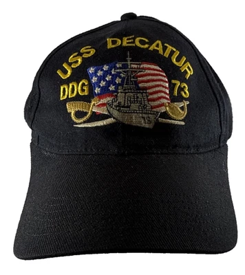 Gorra de bola negra USS Decatur DDG-73 bordada ajustable de la Marina de los Estados Unidos Foto 1 de 4