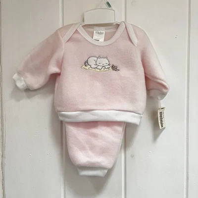 Sudadera Vintage Bebé Niña 3-6 Meses Rosa Difuso Gatito Gato Ratón Conjunto Nuevo con Etiquetas Foto 1 de 4
