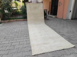 3x11 Runner Rug Neutral, Turkish Runner Beige, Handmade Vintage Style Runners - Picture 1 of 10