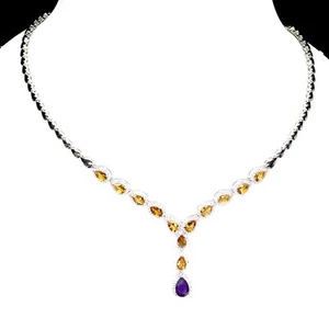 Sommer 925 Silber Halskette Birne Amethyst Citrin Natürlich Edelstein Schmuck 1 - Bild 1 von 13