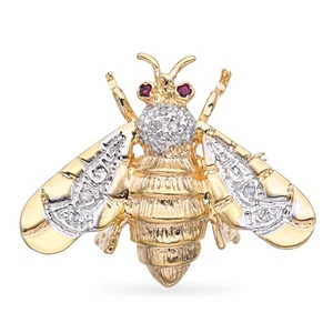 Vintage 14k Yellow Gold Diamond and Ruby Bumblebee Brooch - Picture 1 of 6