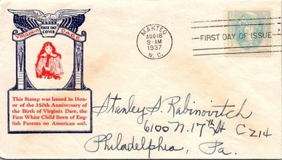 FDC 1937 SC #796 Blue/Red Cachet - Manteo NC - Single - J20809 - Image 1 of 2