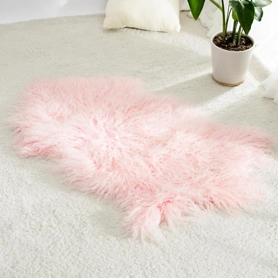 Alfombra de piel de oveja 100 % genuina ligera real esponjosa suave lana larga mongola Foto 1 de 4