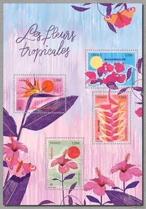 Francia 2024 Flores tropicales hibisco buganvilla balisier corolas ms4v mnh - Imagen 1 de 1