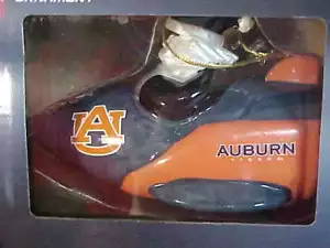 AUBURN UNIVERSITY TIGERS GLASS ORNAMENT (HAND BLOWN) SANTA ROCKETSHIP NIB - Picture 1 of 3