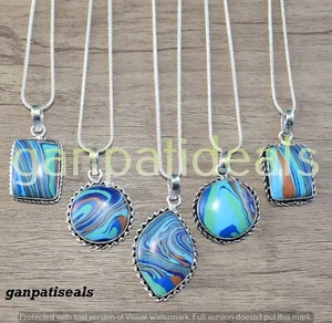 Rainbow Calsilica Gemstone Chain Pendant 925 Silver Plated Handmade Jewelry - Picture 1 of 8