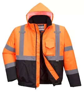 Portwest US363 Waterproof Hi Vis Reflective Two-Tone Bomber Jacket ANSI - Picture 1 of 10