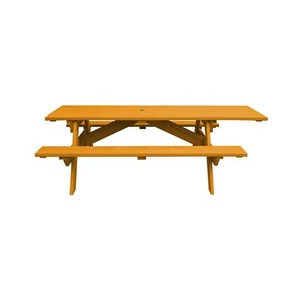 Natural Solid Wood Outdoor Picnic Table Umbrella Hole - Picture 1 of 1