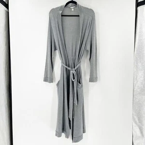 Eberjey Long Robe Sleepwear Womens Size M Gray Belted Pockets Ribbed Trim - Picture 1 of 3