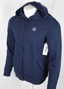 Hurley Men's Full Zip Hoodie Embroidered Logo Dark Blue Fleece - Picture 1 of 5