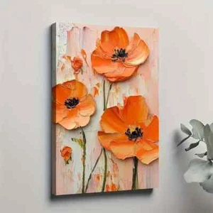 Textured Orange Poppy Wall Art Canvas Unframed/Framed - Bild 1 von 7