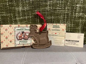 VTG 90s HARTSTONE POTTERY Stoneware Cookie Mold Scandinavian Reindeer Jingle EUC - Picture 1 of 16