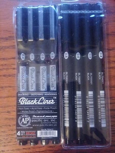 Black Liner 4 Drawing, Sketching, Rendering Pen Set Black Broad X 2 packs - Bild 1 von 1