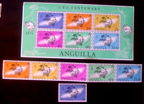 Anguilla Stamps Lot#611  1974 UPU Mini Sheet and singles  MNH Cover
