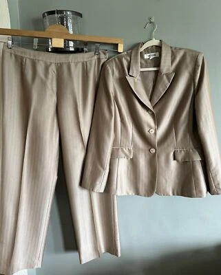 Traje Pre-O Studio Marrón Claro Con Micro Rayas Azules Pantalón Traje Talla:16 Foto 1 de 4