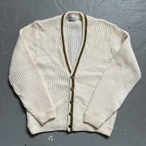 Vintage 1960s Columbia Knit Nordic Style Wool Knit Cardigan Sweater Large - Picture 1 of 12