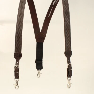 *Nocona*  Dark BROWN Tooled Leather SUSPENDERS - GALLUSES -- Western - LONG - Image 1 of 4