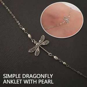 Lote de pulsera de tobillo colgante de perlas de imitación de libélula de plata D1 Y1V2 U9F7 H H1T5 - Imagen 1 de 7