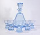Art Deco Blue Depression Glass Crystal Decanter Set Czech Bohemian Karl Palda