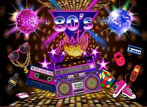 7x5FT Glitter Neon Glow 80s Disco party Club Dance Star Lips backdrop Backg