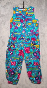 Vintage Honors Intimates Jumpsuit Womens Large Blue Abstract 80s 90s AOP Maximal - Picture 1 of 14